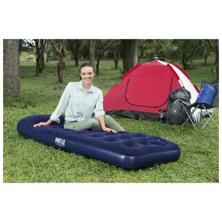 BESTWAY Matelas gonflable floqué Venture + Pompe a pied – 1 place