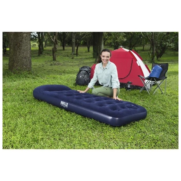 BESTWAY Matelas gonflable floqué Venture + Pompe a pied – 1 place