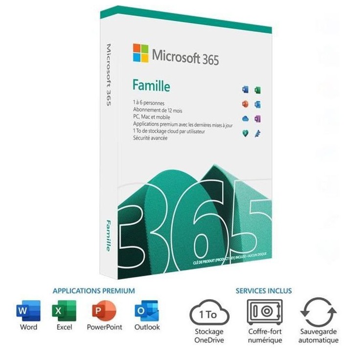 Microsoft 365 Famille - 6 utilisateurs - PC ou Mac - Abonnement 1 an