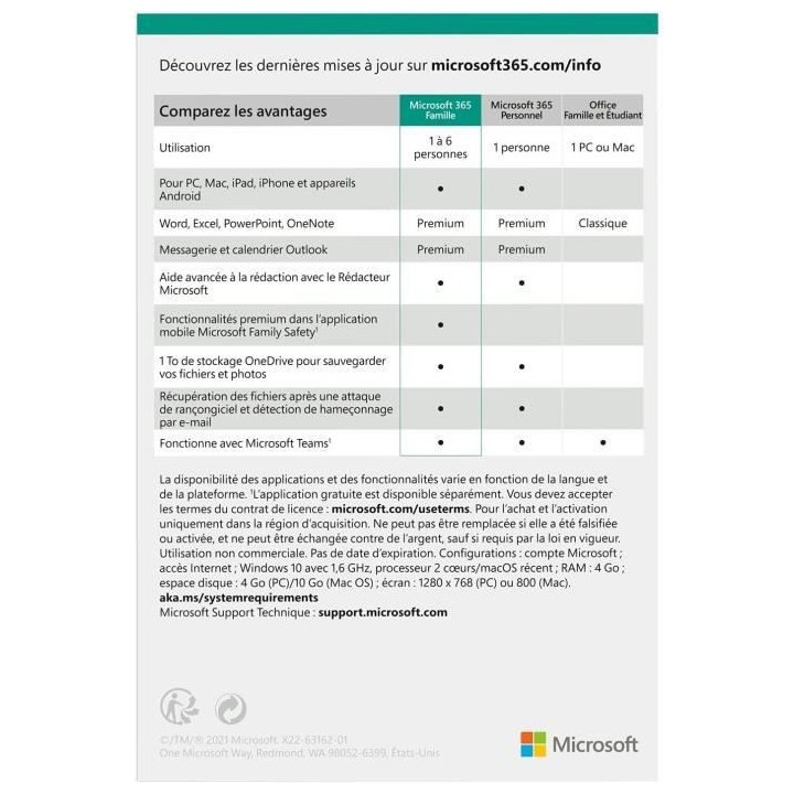 Microsoft 365 Famille - 6 utilisateurs - PC ou Mac - Abonnement 1 an