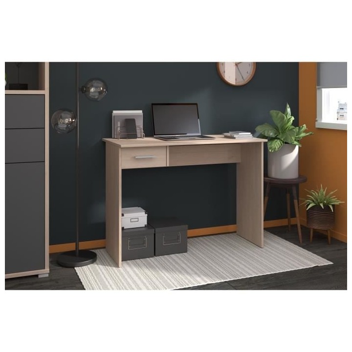 PARISOT - Bureau droit avec 1 tiroir - Décor chene Brooklyn - L 101 x