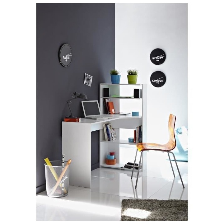 PARISOT Bureau d'angle contemporain décor blanc - L 122 cm - JUNE