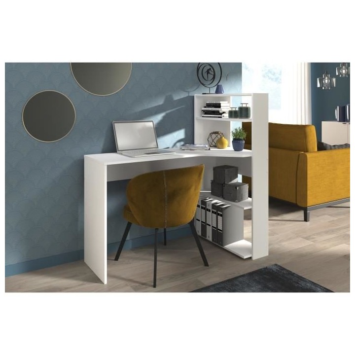 PARISOT Bureau d'angle contemporain décor blanc - L 122 cm - JUNE