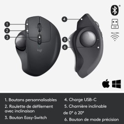 LOGITECH - Souris sans fil MX ERGO - Noir