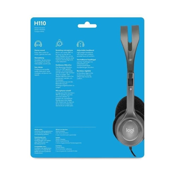 LOGITECH - Casque filaire Stéréo - H110 - Gris