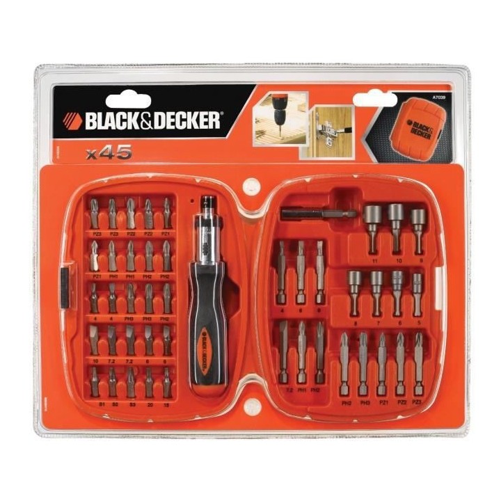 Kit Tournevis et Embouts a Cliquet (45 pieces) BLACK+DECKER - A7039-XJ