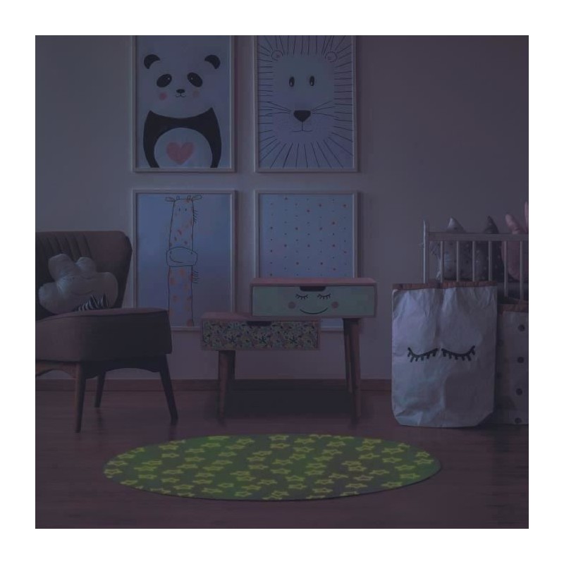 Tapis enfant phosphorescent Star - Gris clair et blanc - Motifs étoiles - 70 cm - Intérieur