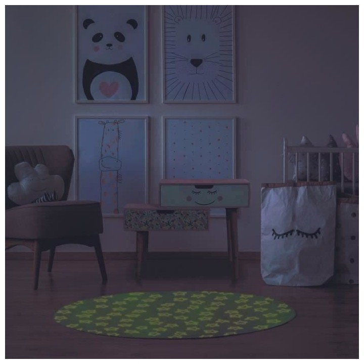Tapis enfant phosphorescent Star - Gris clair et blanc - Motifs étoil