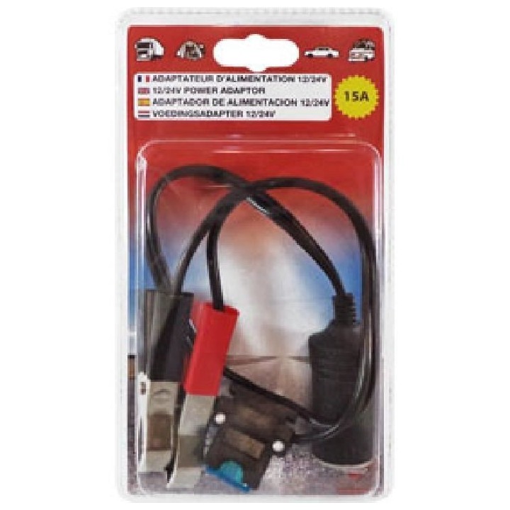 Adaptateur d'alimentation a pinces avec fusible - 12 V / 15A