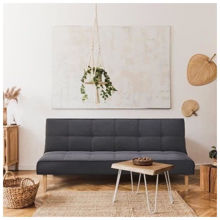 Clic clac 3 places - Tissu Gris anthracite - Pieds bois naturel - L 18