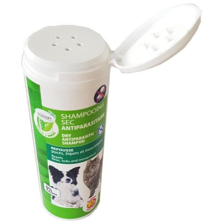 VETOCANIS Shampoing sec antiparasitaire Bio - 150 g - Contrôlé ECOCE