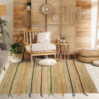 Tapis Jute et Laine - Lignes colorées - 120x170 cm