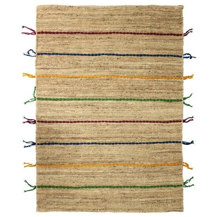 Tapis Jute et Laine - Lignes colorées - 120x170 cm