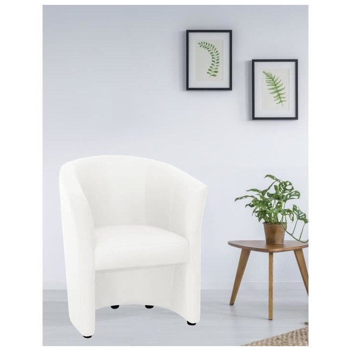 Fauteuil cabriolet Simili blanc - L 59 x P 63 x H 77 cm - ARCADE