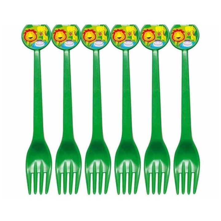 ATOSA Lot de 6 fourchettes en plastique - Imprimé jungle - 17 cm