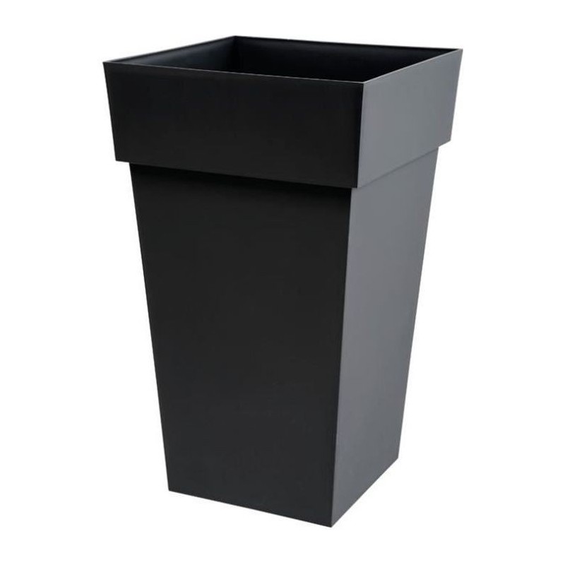 EDA Pot de fleur haut carré Toscane - 39 x 39 x H 65 cm - 62 L - Gris anthracite