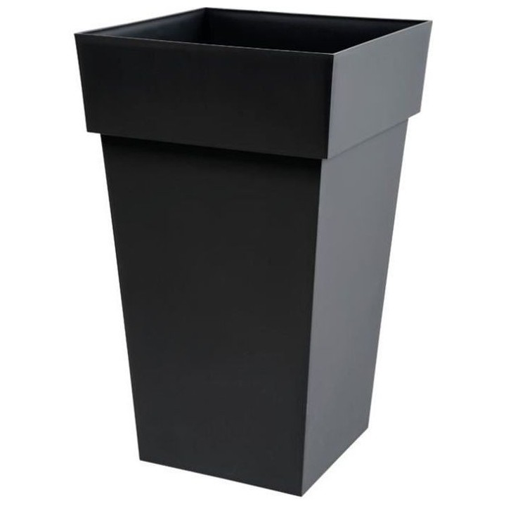 EDA Pot de fleur haut carré Toscane - 39 x 39 x H 65 cm - 62 L - Gris