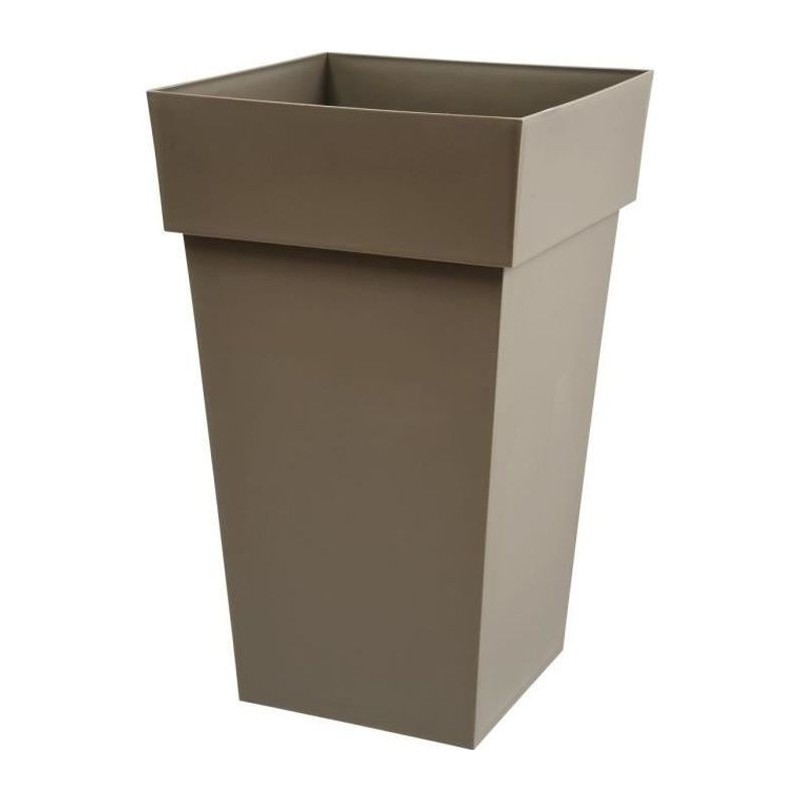 EDA Pot de fleur haut carré Toscane - 39 x 39 x H 65 cm - 62 L - Taupe