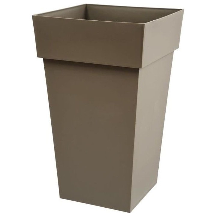 EDA Pot de fleur haut carré Toscane - 39 x 39 x H 65 cm - 62 L - Taup