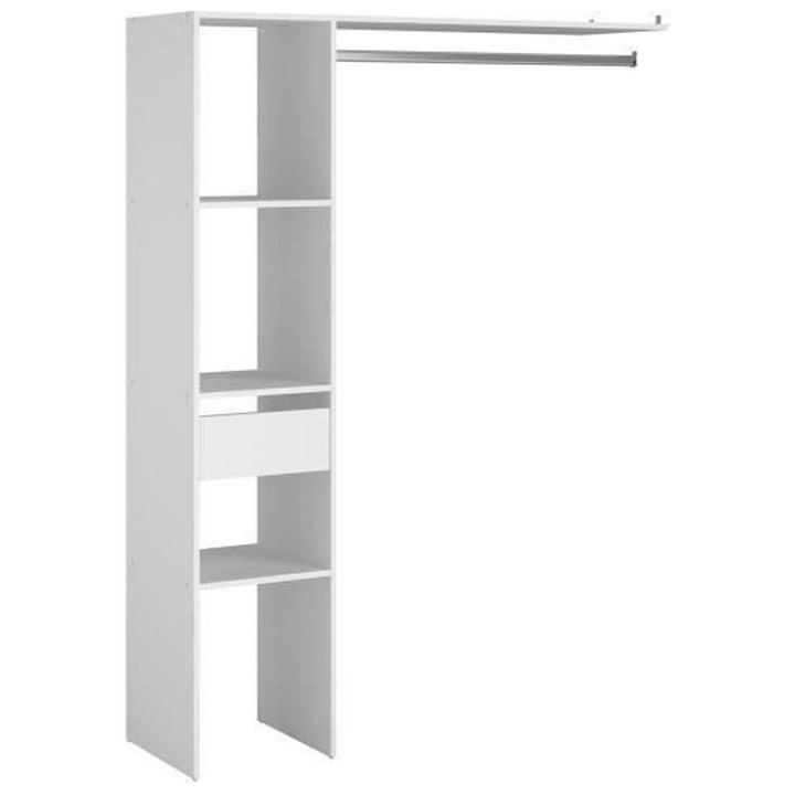 EKIPA Dressing avec tiroir et tablette - Blanc - L 138 x P 40 x H 180