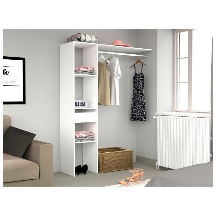 EKIPA Dressing avec tiroir et tablette - Blanc - L 138 x P 40 x H 180