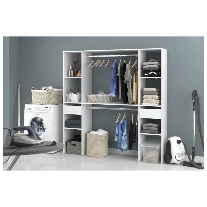 EKIPA Dressing avec tiroir et tablette - Blanc - L 138 x P 40 x H 180