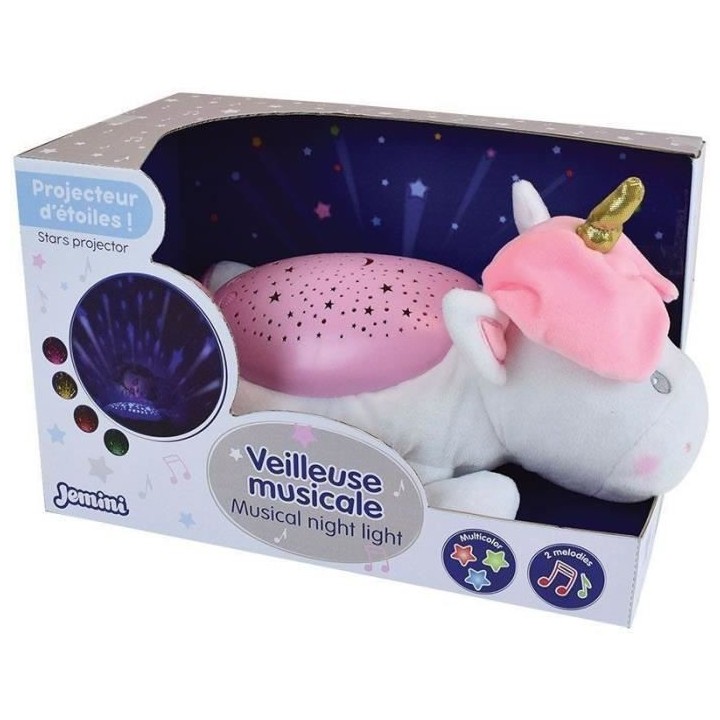 LICORNE Peluche veilleuse et musicale +/- 39 cm