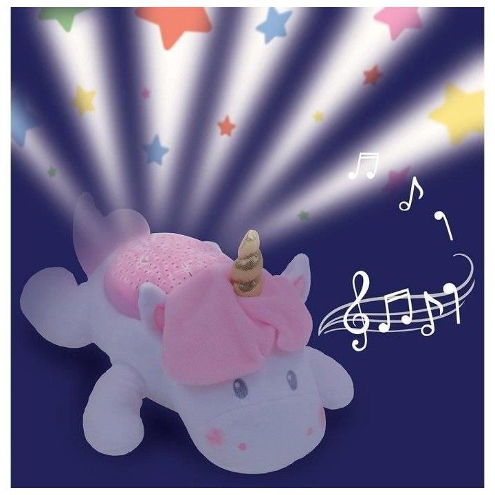 LICORNE Peluche veilleuse et musicale +/- 39 cm
