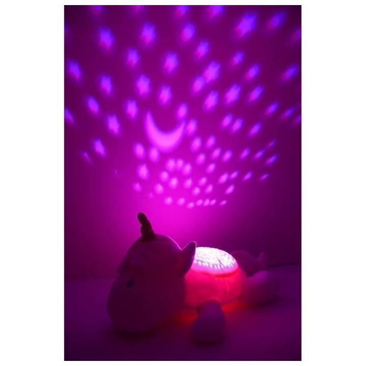 LICORNE Peluche veilleuse et musicale +/- 39 cm