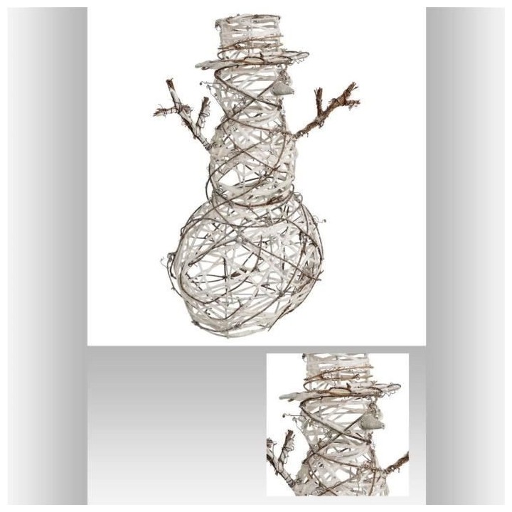 FEERIC LIGHTS & CHRISTMAS Bonhomme de neige en rotin - H 40 cm