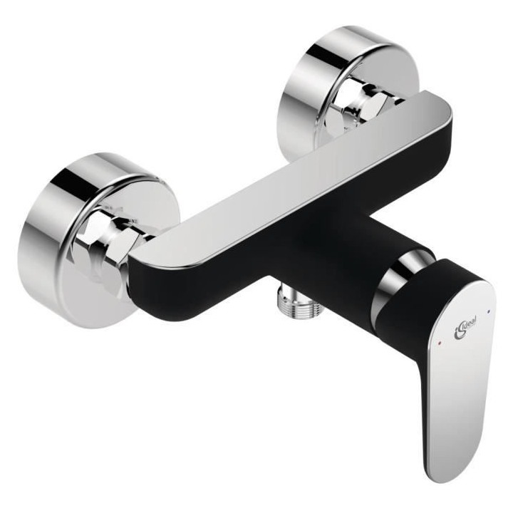 Mitigeur douche mural avec plage de dépose - TYRIA - Noir/Chrome - Id