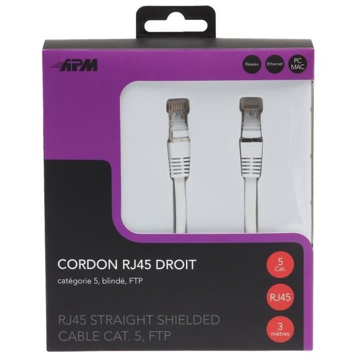 APM Cordon RJ45 CAT.6 FTP Droit - Blanc - 5m