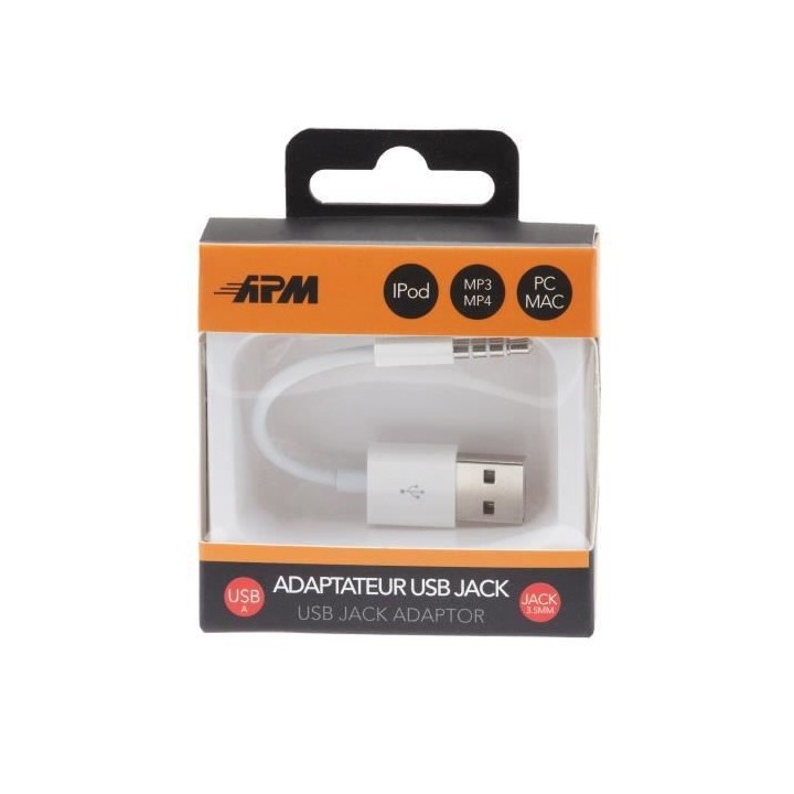 APM Adaptateur USB-A/Jack - 3,5mm - Mâle/Mâle - Blanc