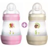 MAM Biberon Easy Start Anti-Colique - 160ml - 0 a 6 mois - Tétine Débit 1 - Lot de 2 - Rose et blanc