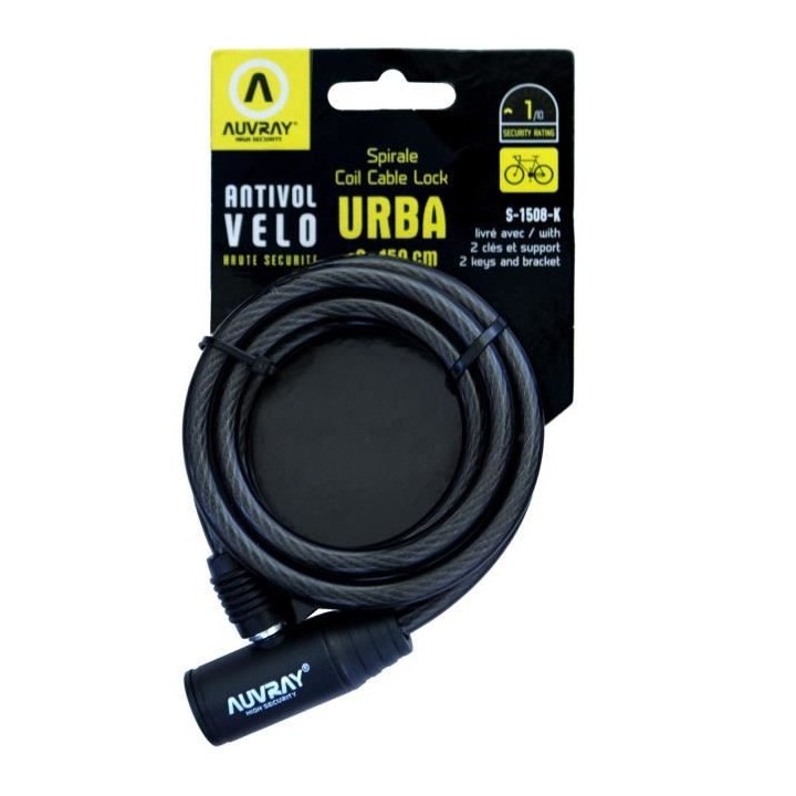 AUVRAY - Antivol Vélo Spirale ø8mm - Longueur 150 cm Avec Support