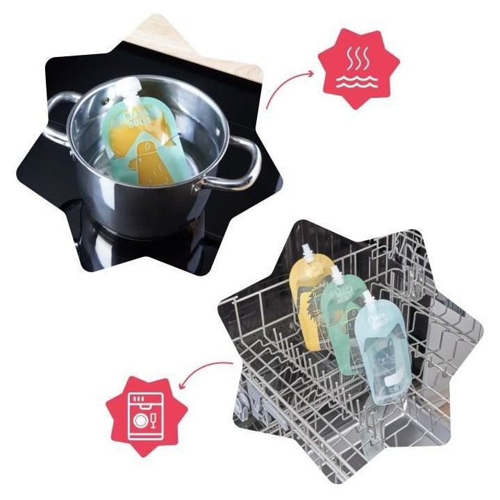 Badabulle Lot de 15 gourdes réutilisables 150 ml, 100% hermétiques