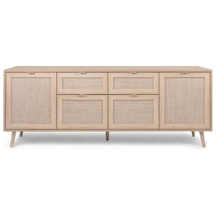 Buffet 4 portes 2 tiroirs - Décor chene sonoma - BALI - L 180 x P 40