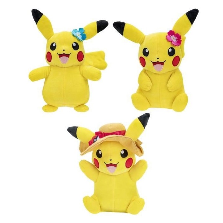 Peluche Pikachu BANDAI - Pokémon - 20 cm - Avec une fleur ou un chape