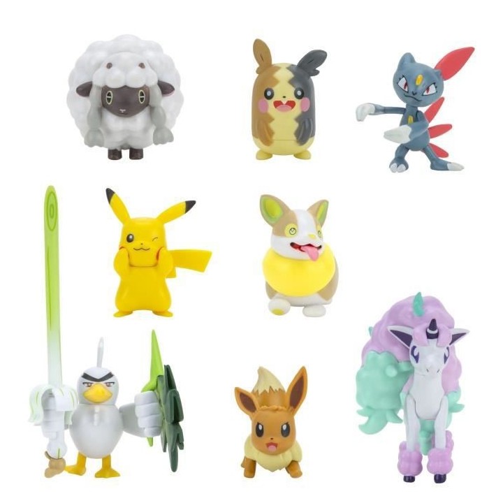 8 Figurines Battle Pokémon BANDAI Pikachu, Evoli, Moumouton, Farfuret