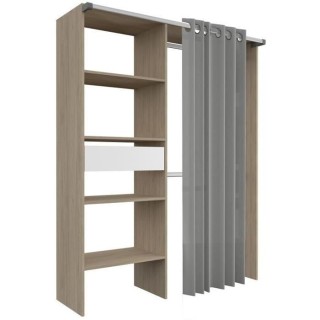 EKIPA Aménagement de placard avec rideau - Décor chene - 1 colonne a