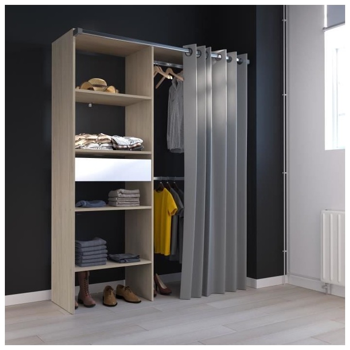 EKIPA Aménagement de placard avec rideau - Décor chene - 1 colonne a