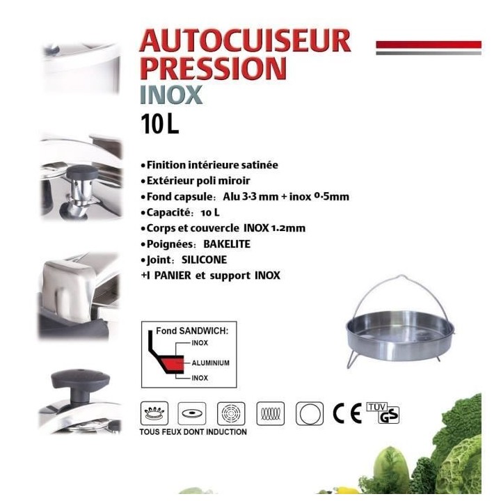 KITCHEN MOVE Autocuiseur + Panier vapeur - 10 L - Gris et noir - Tous