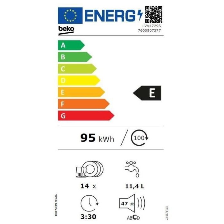 Lave-vaisselle pose libre BEKO LVV4729S - 14 couverts - L60cm - 47dB -