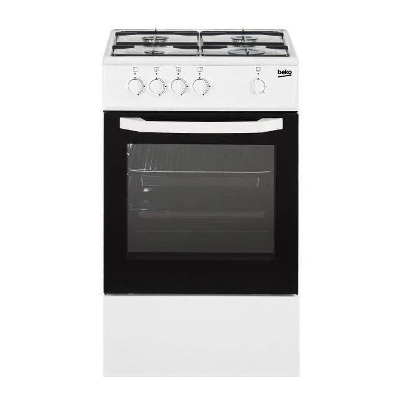 BEKO CSG42000WN - Cuisiniere table gaz - 4 foyers - Four gaz - 56L - L50 x H85cm - Blanc