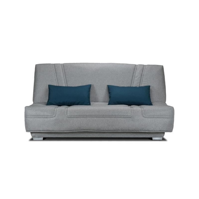 COMFORT BULTEX Banquette clic-clac - 3 places - Tissu gris + Coussins déco bleu - L193 x