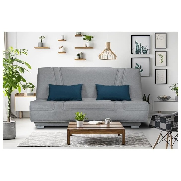 COMFORT BULTEX Banquette clic-clac - 3 places - Tissu gris + Coussins