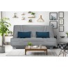 COMFORT BULTEX Banquette clic-clac - 3 places - Tissu gris + Coussins déco bleu - L193 x