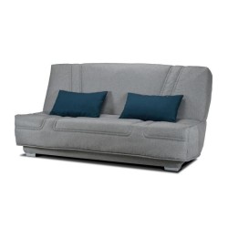 COMFORT BULTEX Banquette clic-clac - 3 places - Tissu gris + Coussins déco bleu - L193 x