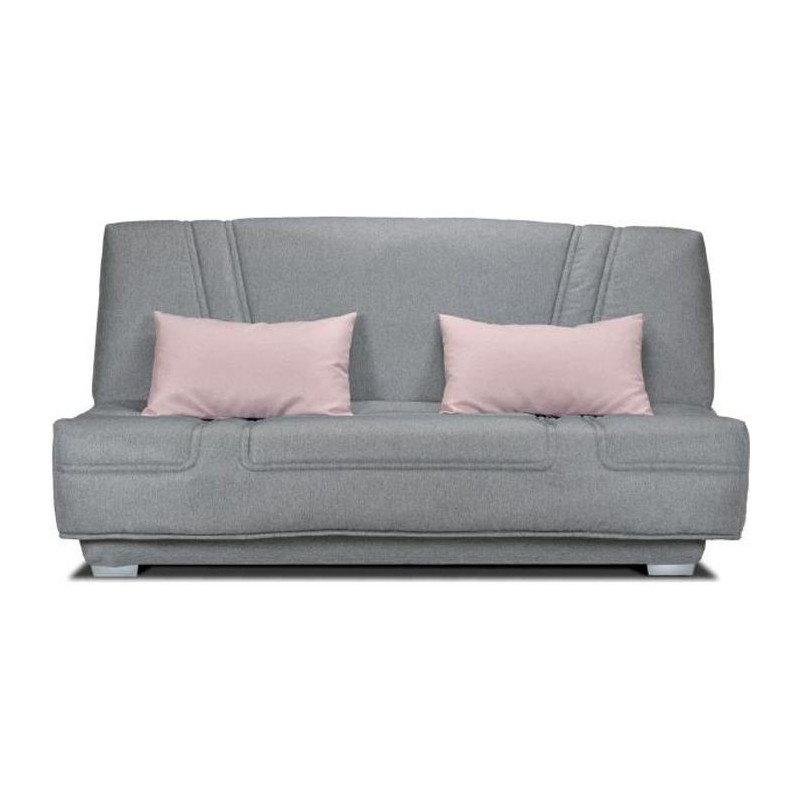 COMFORT BULTEX Banquette clic clac - Tissu Gris + Coussins déco rose - L193 x P9