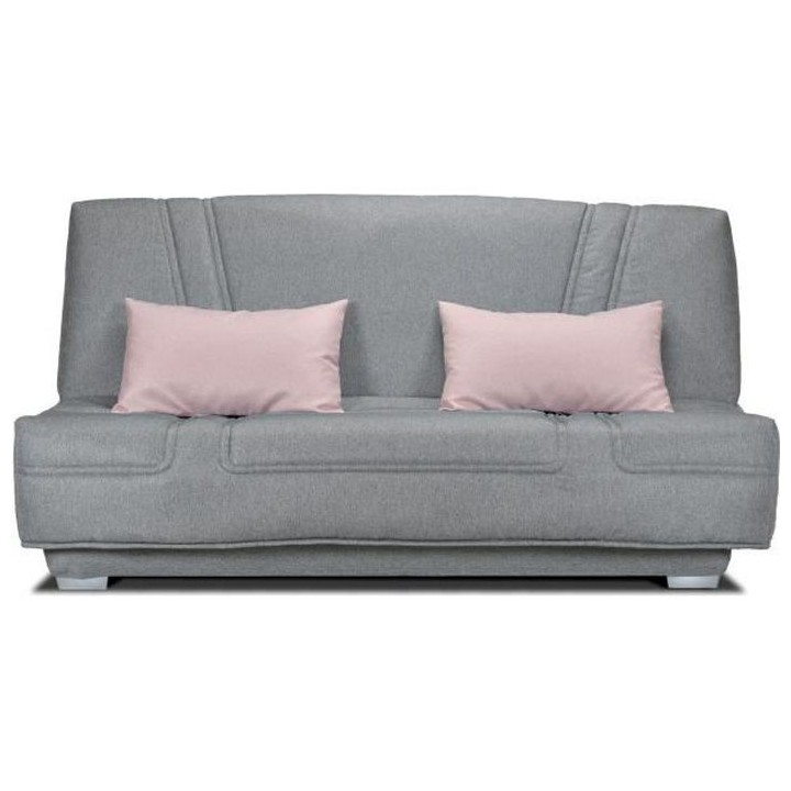 COMFORT BULTEX Banquette clic clac - Tissu Gris + Coussins déco rose